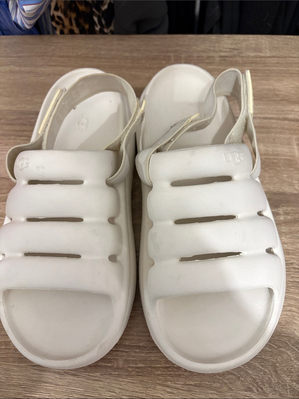 UGG White Padded Slide Sandals with Back Strap